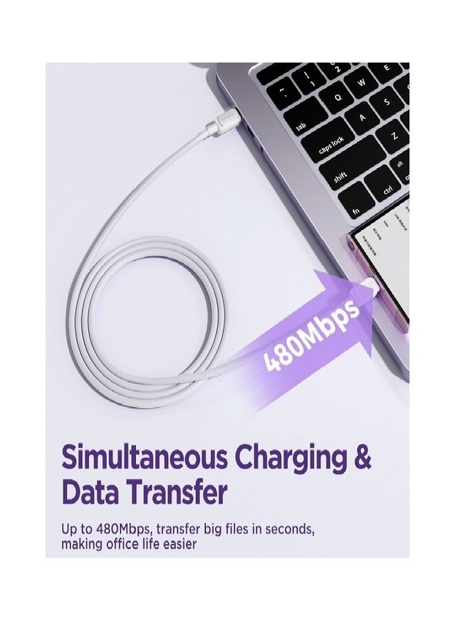 JOYROOM 100W Power Delivery PD Fast Charge Cable USB C To C Compatible For Ipad Mini 6, MacBook Pro 2021 14, 16 Inch, MacBook Air, Ipad Pro 12.9 Inch, Samsung S23+, Huawei P40, 2 Meter White  - Image 3