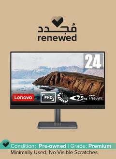 Lenovo Renewed - L24i-30 24-Inch FHD Monitor (IPS, 75Hz 4ms, HDMI VGA, FreeSync, Phone Holder, Tilt Black  - Image 1