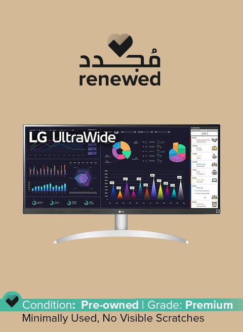 Renewed - 29WQ600-W 29-Inch 21:9 UltraWide Full HD (2560 x 1080) 100Hz IPS Monitor, With RGB 99% Color Gamut With HDR10, USB Type-C, AMD FreeSync, Built in Speakers, 3-Side Virtually Borderless Design Silver