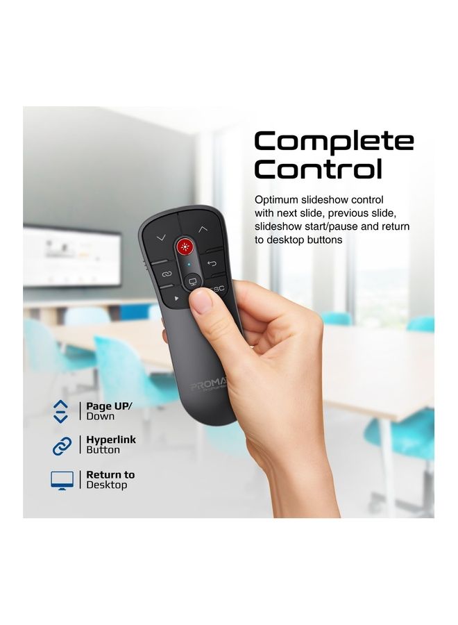 بروميت - جهاز عرض مؤشر ليزر، جهاز عرض تقديمي عالمي مزدوج USB-C وUSB-A PPT، نطاق عمل 10 أمتار وأزرار تحكم لنظام التشغيل Mac OS، Windows، ProPointer أسود - Image 1