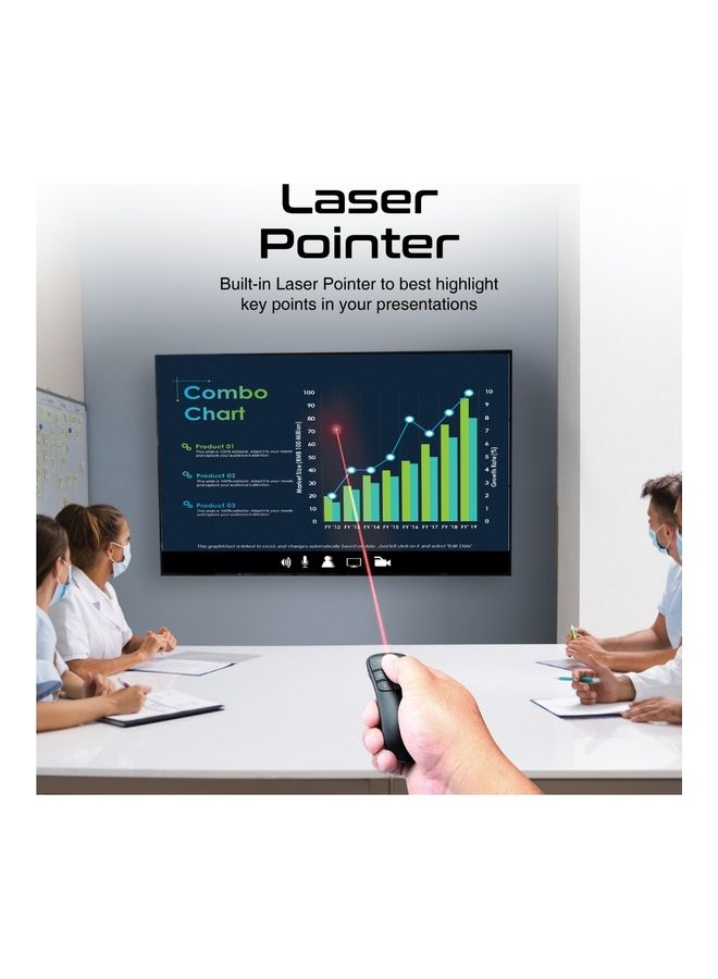 بروميت - جهاز عرض مؤشر ليزر، جهاز عرض تقديمي عالمي مزدوج USB-C وUSB-A PPT، نطاق عمل 10 أمتار وأزرار تحكم لنظام التشغيل Mac OS، Windows، ProPointer أسود - Image 1
