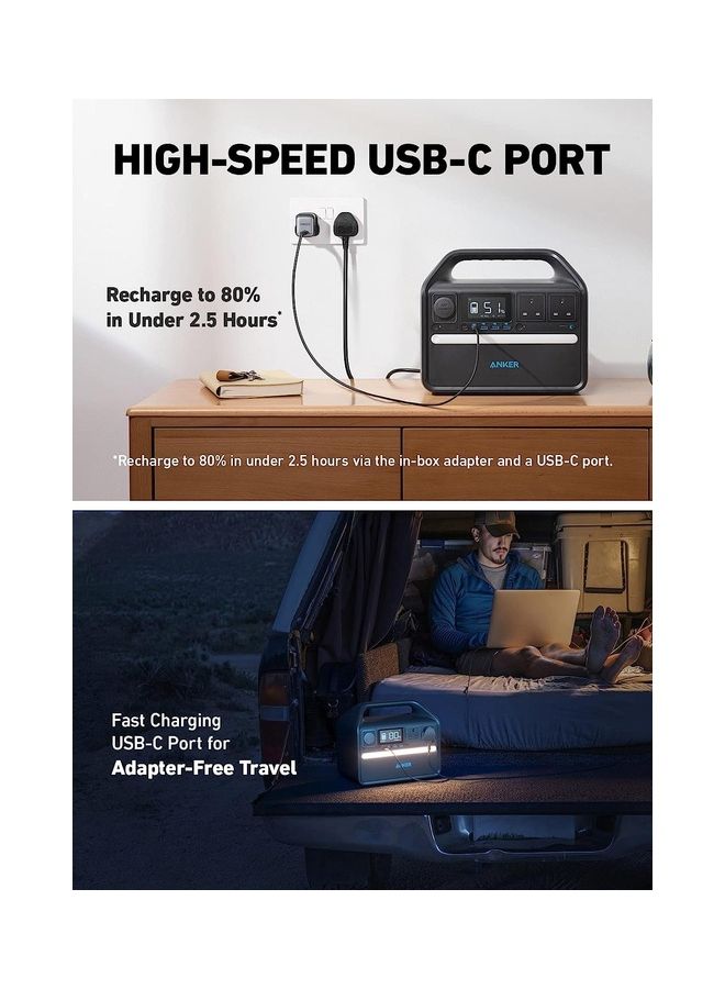 Anker 535 Portable Power Station, 512Wh Solar Generator (Solar Panel Optional) with LiFePO4 Battery Pack, 500W 9-Port Powerhouse, 4 AC Outlets, 60W USB-C PD Output, LED Light for Outdoor Camping, RV Black  - Image 3