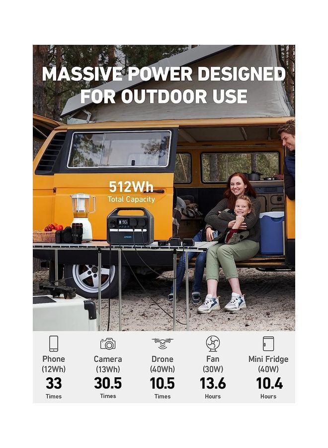Anker - 535 Portable Power Station, 512Wh Solar Generator (Solar Panel Optional) with LiFePO4 Battery Pack, 500W 9-Port Powerhouse, 4 AC Outlets, 60W USB-C PD Output, LED Light for Outdoor Camping, RV Black - Image 1