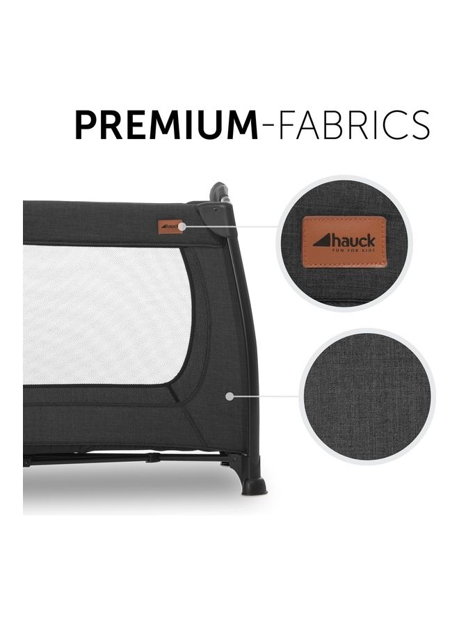 hauck Play N Relax Center Umbrella Bed With Mattress 2 Levels – Height Adjustable, Changing Table Included, Side Access, Wheels – Melange Black  - Image 5