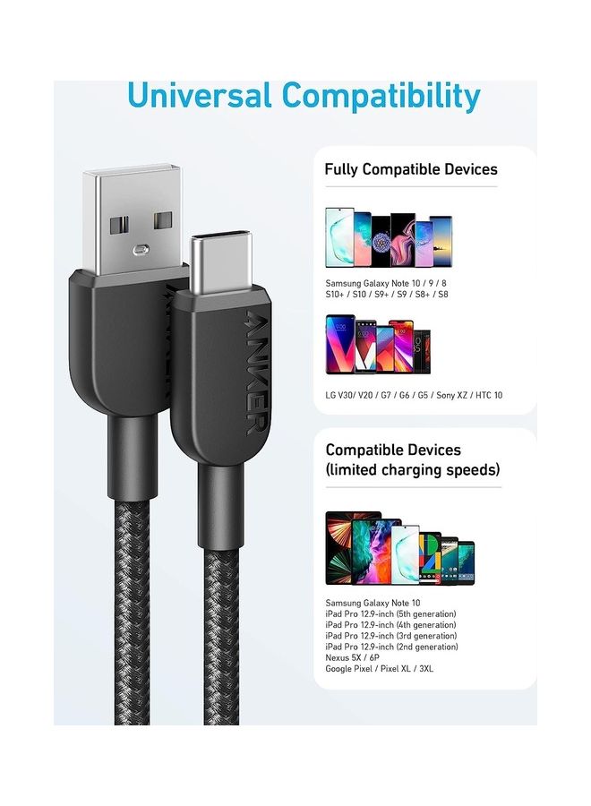 آنكر كابل USB C، [2 حزمة، 3 أقدام] كابل شاحن 310 USB A إلى USB C، كابل شاحن USB A إلى النوع C شحن سريع لهاتف Samsung Galaxy Note 10 Note 9/S10+ S10، LG V30 (USB 2.0، أسود)  - Image 4
