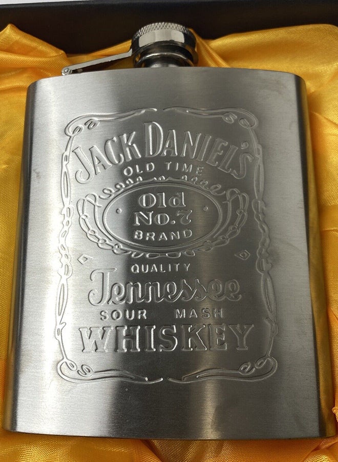 Stainless Steel Hip Flask Funnel & Shot Glass Set Silver