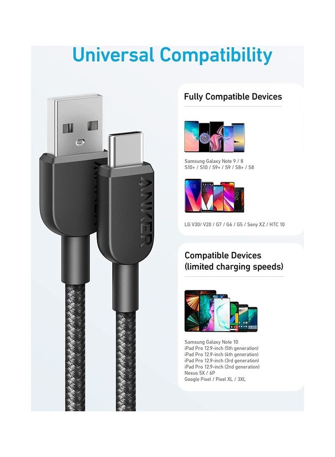 آنكر كابل شاحن USB C [عبوة من قطعتين، 6 أقدام]، كابل شاحن 310 USB A إلى النوع C شحن سريع، كابل USB A إلى USB C من النايلون شحن سريع لهاتف Samsung Galaxy Note 10 Note 9/S10+ S10، LG V30 (USB 2.0)  - Image 4