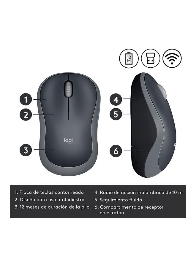 لوجيتيك - ماوس لاسلكي لوجيتك M185، 2.4 جيجا هرتز مع جهاز استقبال USB صغير، عمر بطارية 12 شهرًا، تتبع بصري 1000 نقطة في البوصة، يمكن استخدامه بكلتا اليدين، متوافق مع أجهزة الكمبيوتر الشخصية، ماك، الكمبيوتر المحمول - رمادي - Image 1