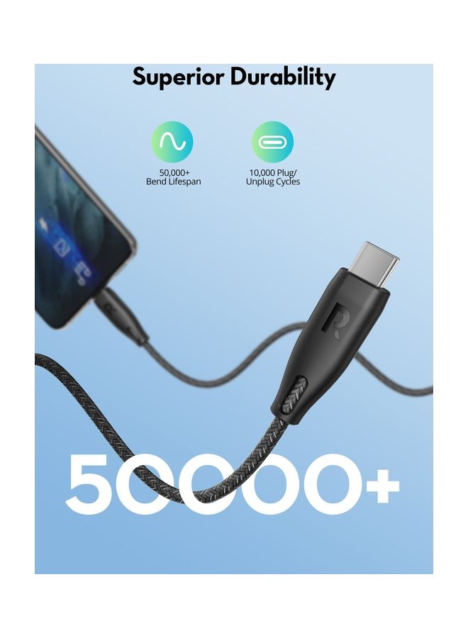 RP-CB1035 100W 1.5M Nylon USB-C To USB-C Cable Black