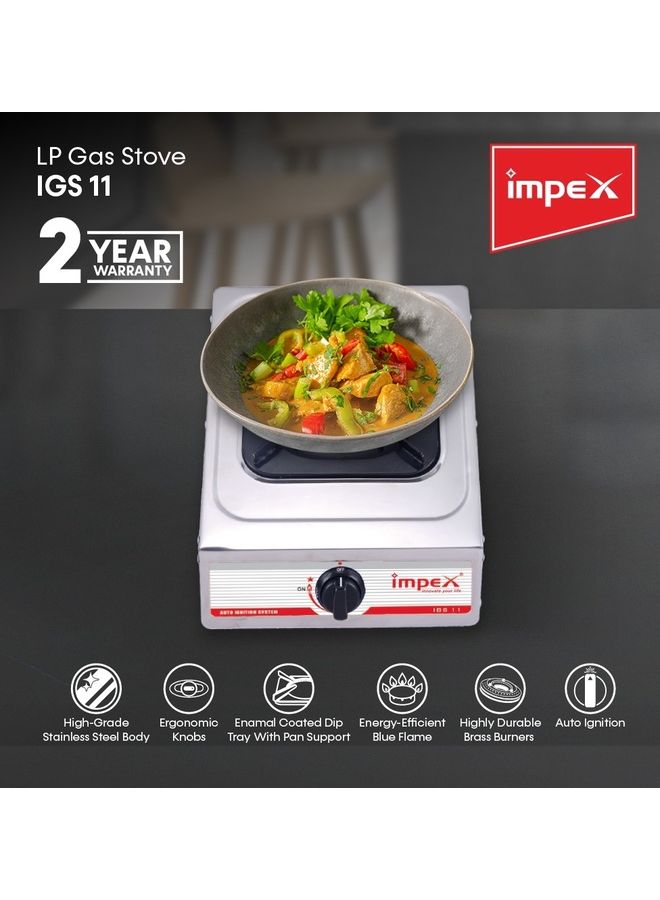 Impex Single Burner Stainless Steel Gas Stove IGS 11 Silver  - Image 2