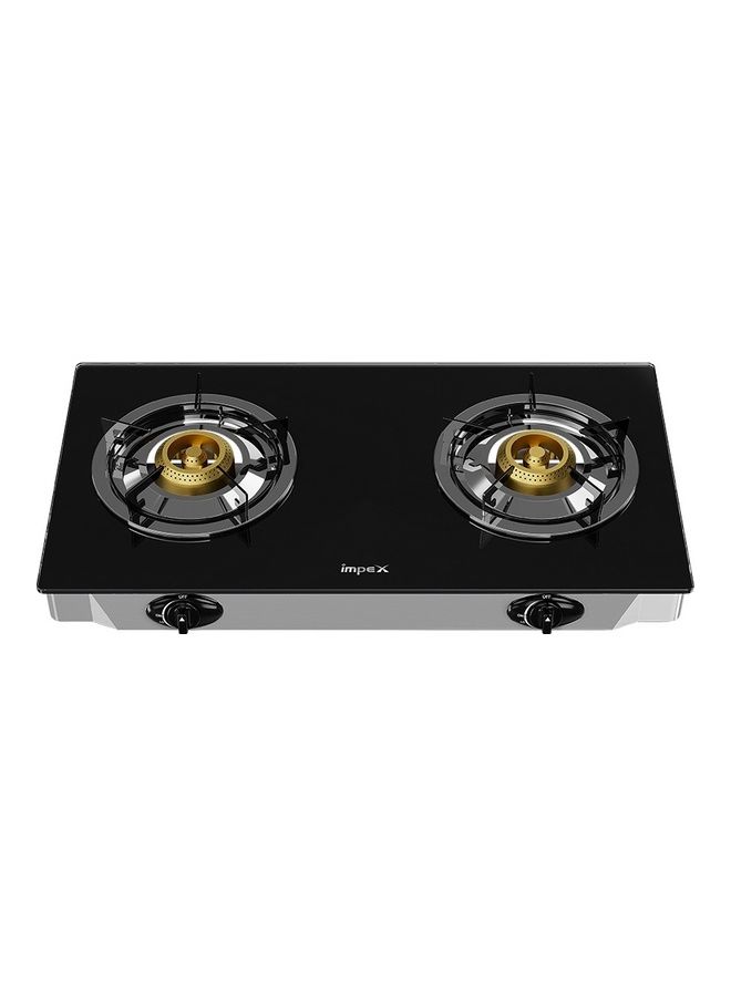 Impex - 2- Burner Glass Top Gas Stove IGS 1214F Black/Silver - Image 1
