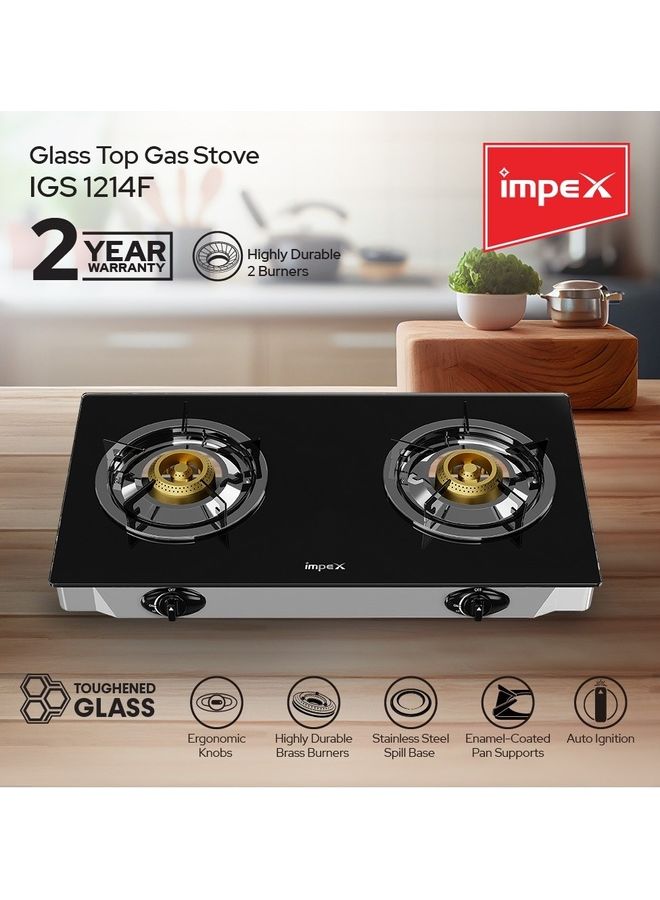 Impex - 2- Burner Glass Top Gas Stove IGS 1214F Black/Silver - Image 1