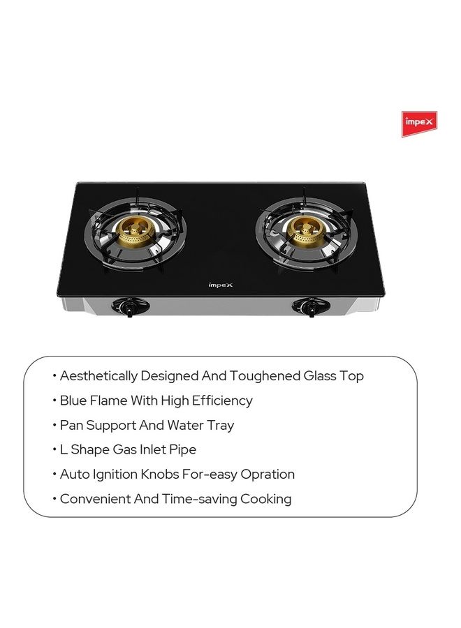 Impex - 2- Burner Glass Top Gas Stove IGS 1214F Black/Silver - Image 1