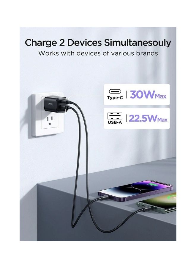 JOYROOM 30W USB Type-C Dual Port Mini Intelligent Fast Charger For MacBook Pro/Air, iPad Pro, Galaxy S22+/S21, Dell XPS 13, Note 20/10+, iPhone 14 Pro Max/14/13, Pixel And More Black  - Image 3