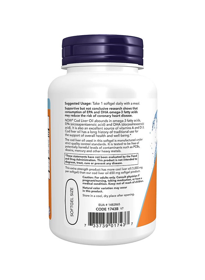 Now Foods Cod Liver Oil Extra Strength 1000 mg 90 Softgels  - Image 3