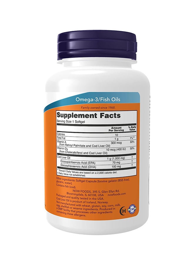 Now Foods Cod Liver Oil Extra Strength 1000 mg 90 Softgels  - Image 2