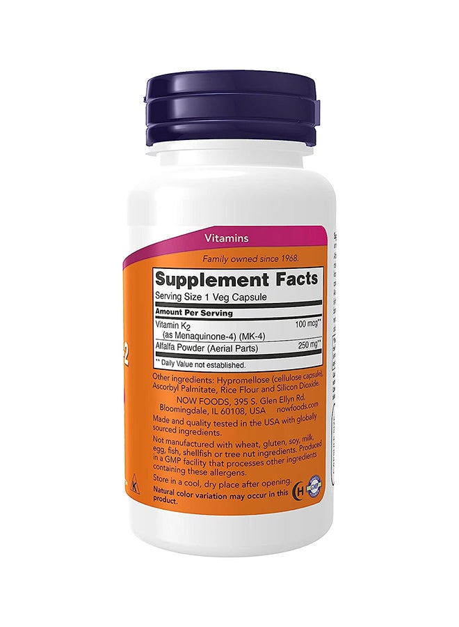 Now Foods - Vitamin K-2 Dietary Supplement 100 mcg - 100 Veg Capsules - Image 1