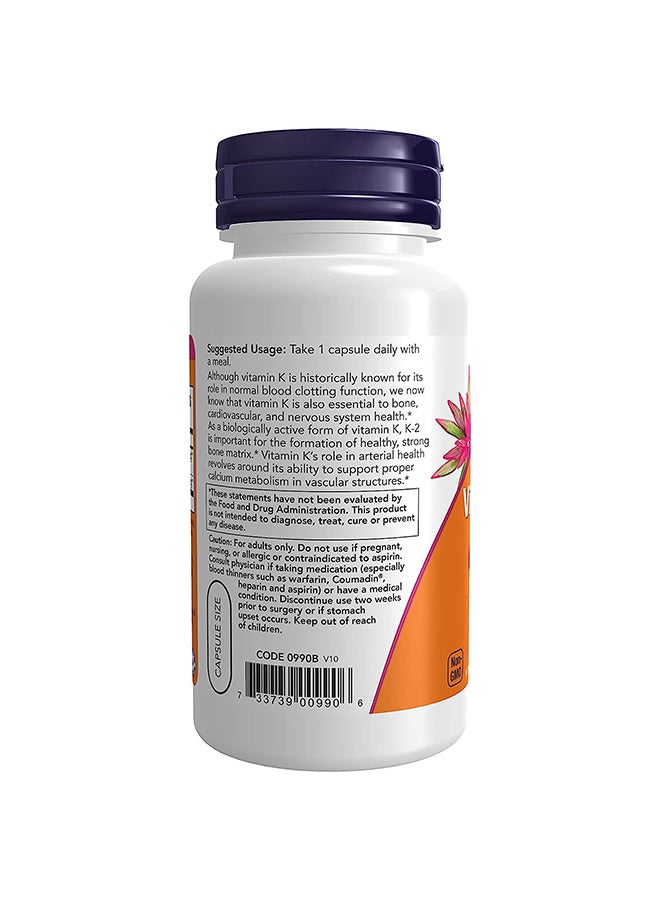 Now Foods - Vitamin K-2 Dietary Supplement 100 mcg - 100 Veg Capsules - Image 1