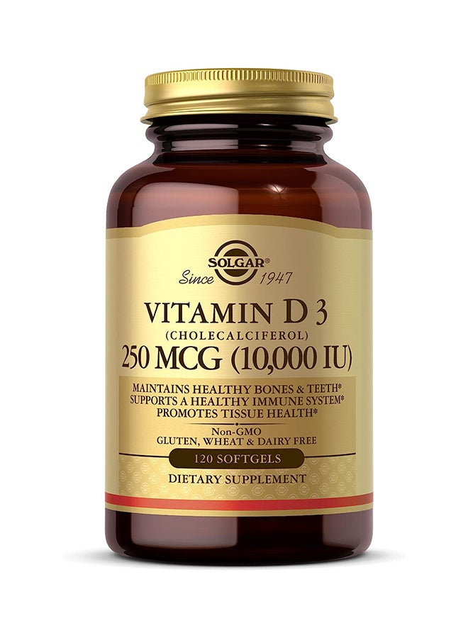 Solgar - Vitamin D3 Cholecalciferol 250 Mcg 10000 IU Dietary Supplement - 120 SOFTGELS - Image 1