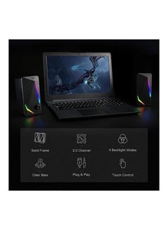 ريدراجون مكبرات صوت سطح المكتب GS510 Waltz RGB، مكبر صوت ستيريو للكمبيوتر الشخصي 2.0 قناة مع 4 أوضاع إضاءة خلفية LED ملونة، صوت جهير محسن وتحكم سهل في مستوى الصوت، يعمل بمنفذ USB مع كابل 3.5 مم  - Image 3