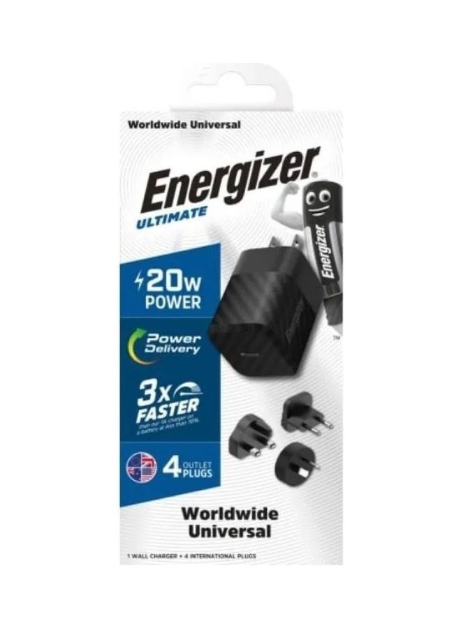 Energizer Ultimate Power Delivery Type-C Adapter, 20 Watts, 4 Plugs Black  - Image 1