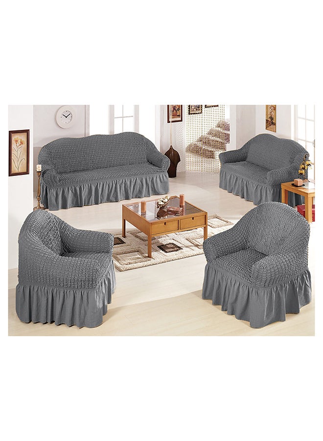Fabienne 7 Seater (3+2+1+1) Super Stretchable Anti-Wrinkle Slip Resistant Sofa Cover Set Grey 110x470cm  - Image 1