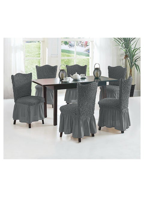 6-Piece Turkish Cotton Stretchable Chair Covers Set Grey 100x50cm
