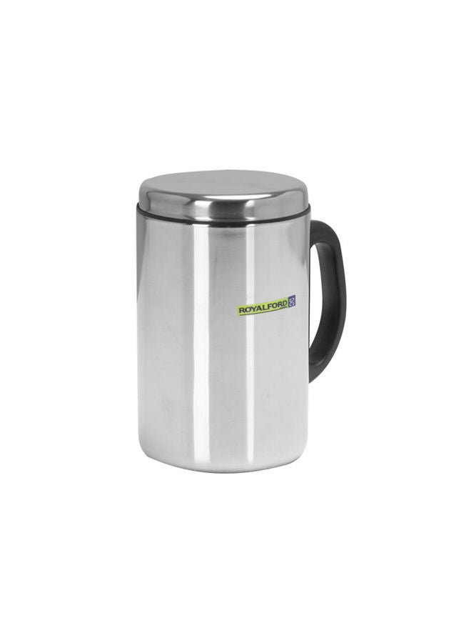 Royalford Mug With Lid Double Wall Stainless Steel 350Ml 9X9.5X13Cm Hot Cold Multicolor Silver  - Image 1