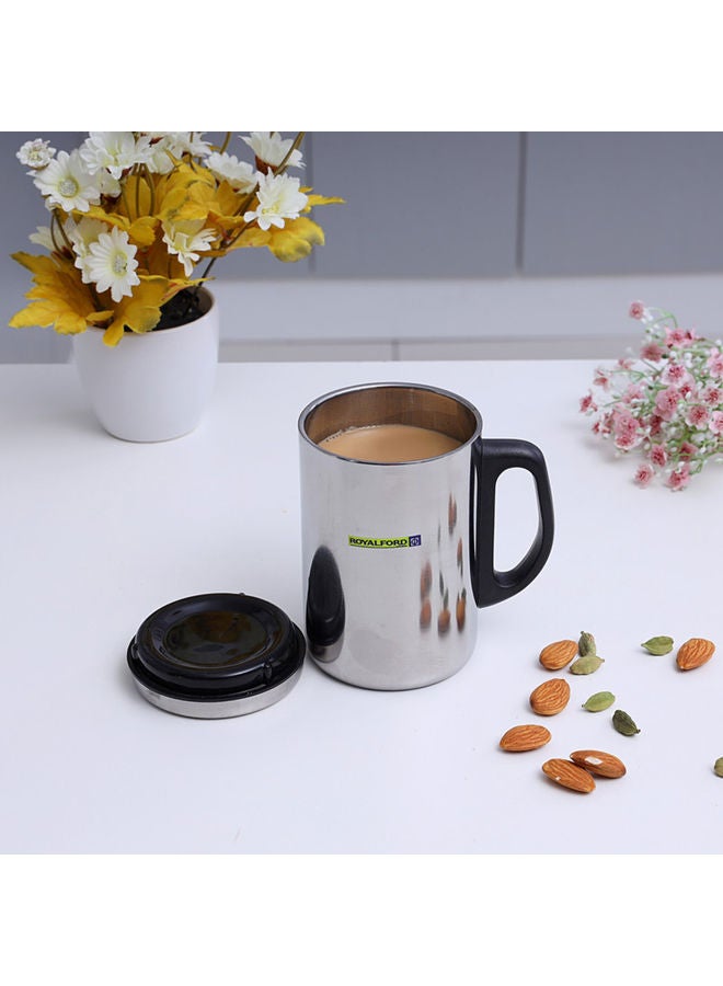 Royalford Mug With Lid Double Wall Stainless Steel 350Ml 9X9.5X13Cm Hot Cold Multicolor Silver  - Image 4