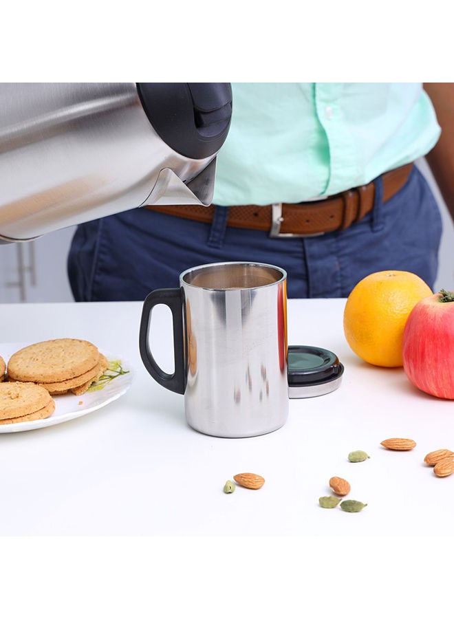 Royalford Mug With Lid Double Wall Stainless Steel 350Ml 9X9.5X13Cm Hot Cold Multicolor Silver  - Image 5
