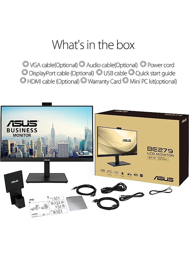 ASUS - 27 inch FHD Business Monitor BE279QSK | 16:9 IPS Panel, 1920x1080 | ergonomisch, Pivot, Blaulichtfilter, Webcam, Mikrofon | DP, HDMI, D-Sub, USB Black - Image 1