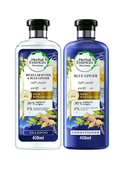 Renew Natural Shampoo + Conditioner With Micellar Water And Blue Ginger For Hair Purifying 400ml + 400ml Pack of 2