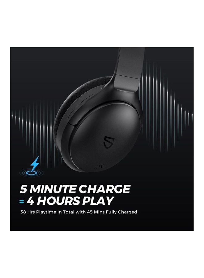 SoundPEATS - A6 Hybrid Active Noise Cancelling Bluetooth Earphones Over Ear Headphones, 38 Hours Playtime(ANC Off), USB-C Quick Charge, Foldable Design Black - Image 1