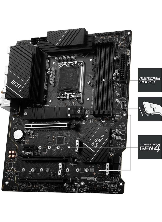 MSI - Pro Z790-P Wifi Ddr4 Motherboard Atx - Supports Intel Core 12/13Th Gen Processors, Lga 1700, Ddr4 Boost 5333+Mhz/Oc, 1 X Pcie 5.0 X16, 1 X Pcie 4.0 X16, 4 X M.2 Gen4, 2.5Gbps Lan, Wi-Fi 6E Black - Image 1