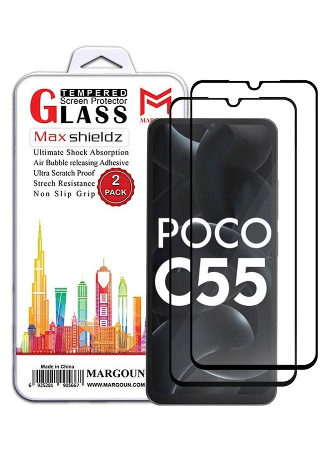مارجون 2 Pack For Xiaomi Poco C55 Screen Protector Tempered Glass Full Glue Back Clear  - Image 1