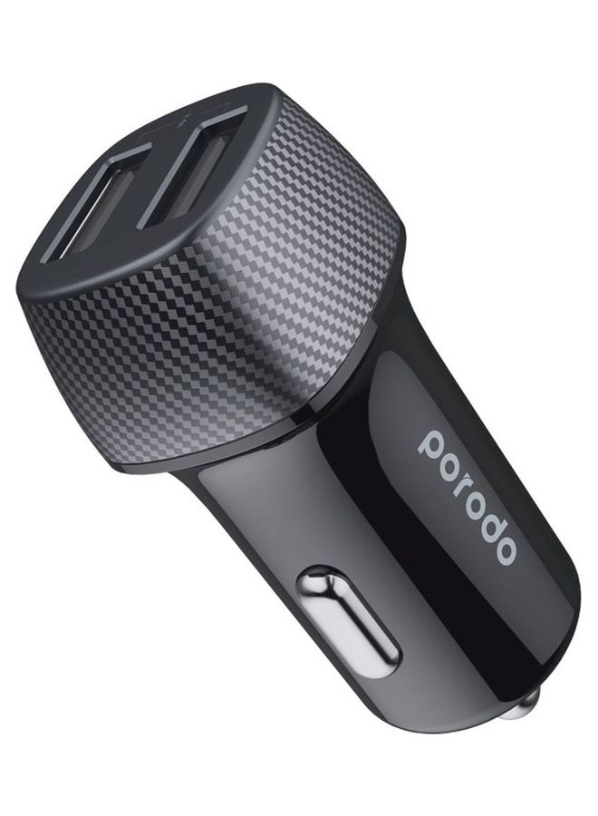 porodo iPhone Dual Port Car Charger 3.4A With USB-A To Lightning Cable 0.9M, Fast Charging Compatible With For iPhone 14/14 Plus/ 14 Pro/14 Pro Max/13/12/11/XS/Pro Max /Pro/Mini/SE/ iPad 9 And More Black - Image 2