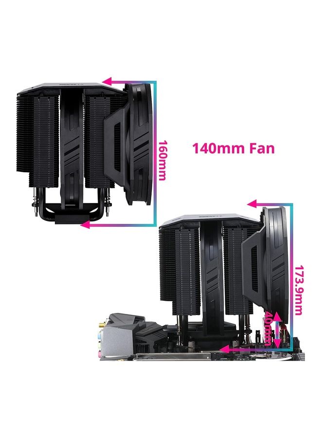 COOLER MASTER Masterair Ma624 Stealth Cpu Air Cooler, 6 Heat Pipes, Nickel Plated, Dual Aluminum Fins, Push-Pull Sickleflow 140Mm Fans For Amd Ryzen Am4, Intel Lga1700*/1200/1151 Black  - Image 2