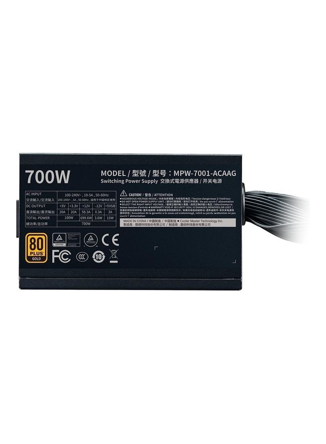 COOLER MASTER - Power Supply, 700W 80+ Gold Efficiency, Intel ATX Version 2.52, Fixed Flat Cables Quiet HDB Fan Black - Image 1