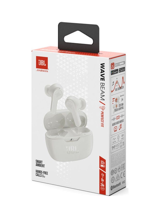 JBL - Wave Beam True Wireless Earbuds, Deep Bass, High-Quality Audio, Comfort Fit, 32H Battery, Smart Ambient, TalkThru, Hands-Free + VoiceAware, Water And Dust Resistant White - Image 1