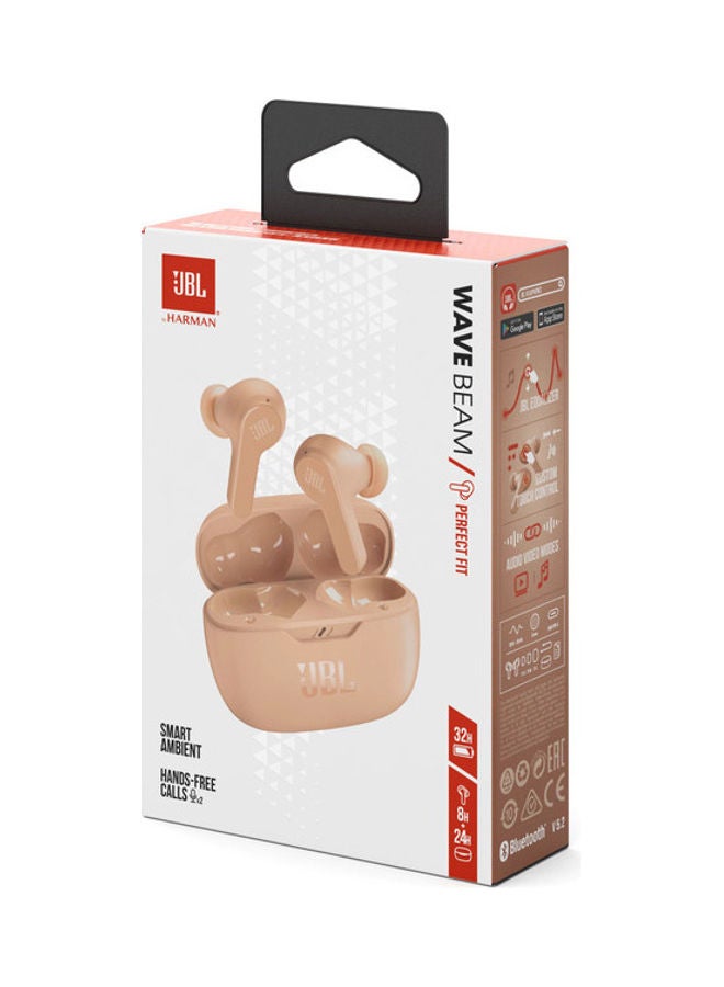 JBL - Wave Beam True Wireless Earbuds, Deep Bass, High-Quality Audio, Comfort Fit, 32H Battery, Smart Ambient, TalkThru, Hands-Free + VoiceAware, Water And Dust Resistant Beige - Image 1