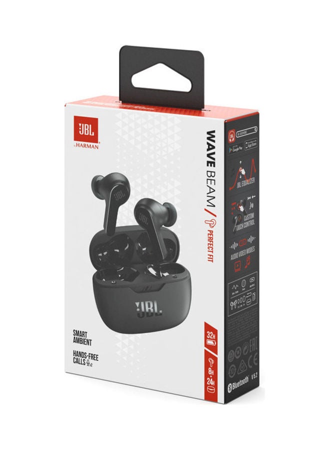 JBL - Wave Beam True Wireless Earbuds, Deep Bass, High-Quality Audio, Comfort Fit, 32H Battery, Smart Ambient, TalkThru, Hands-Free + VoiceAware, Water And Dust Resistant Black - Image 1