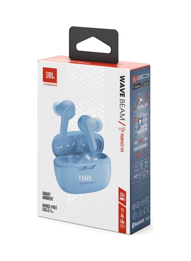 JBL - Wave Beam True Wireless Earbuds, Deep Bass, High-Quality Audio, Comfort Fit, 32H Battery, Smart Ambient, TalkThru, Hands-Free + VoiceAware, Water And Dust Resistant Blue - Image 1