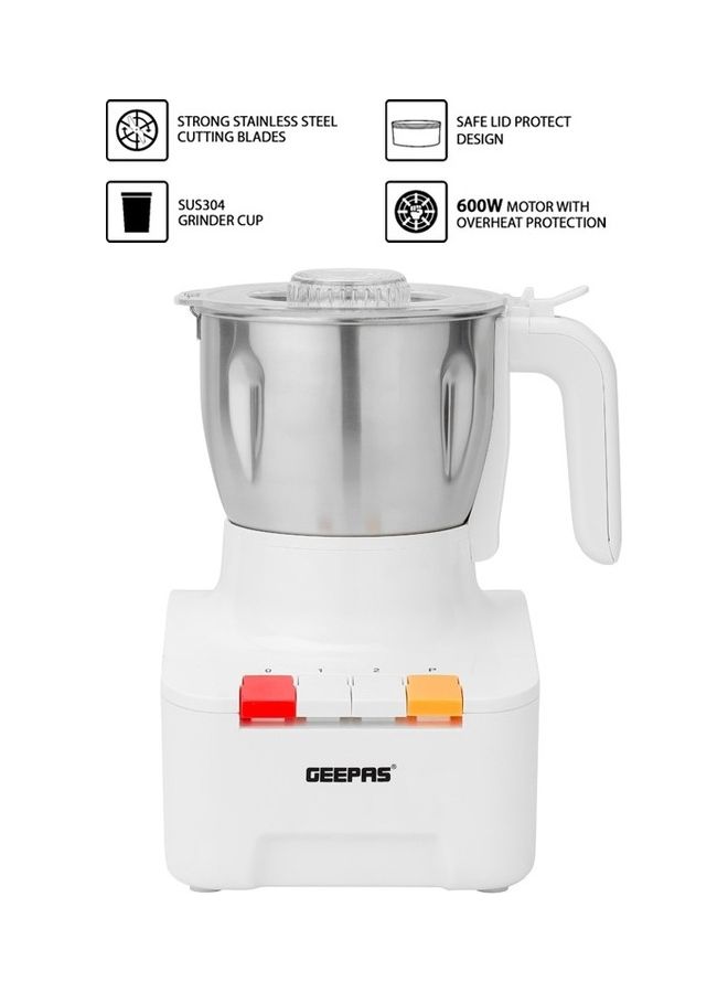 GEEPAS Coffee Grinder With Grinder Cup And Lid/Stainless Steel Blades 600 W GCG286NV White/Silver  - Image 1