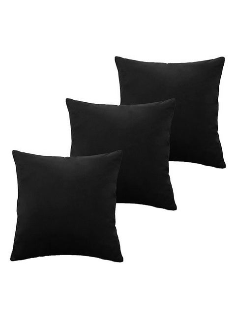 3 Piece Square Velvet Soft Cushion Set Black 45x45cm