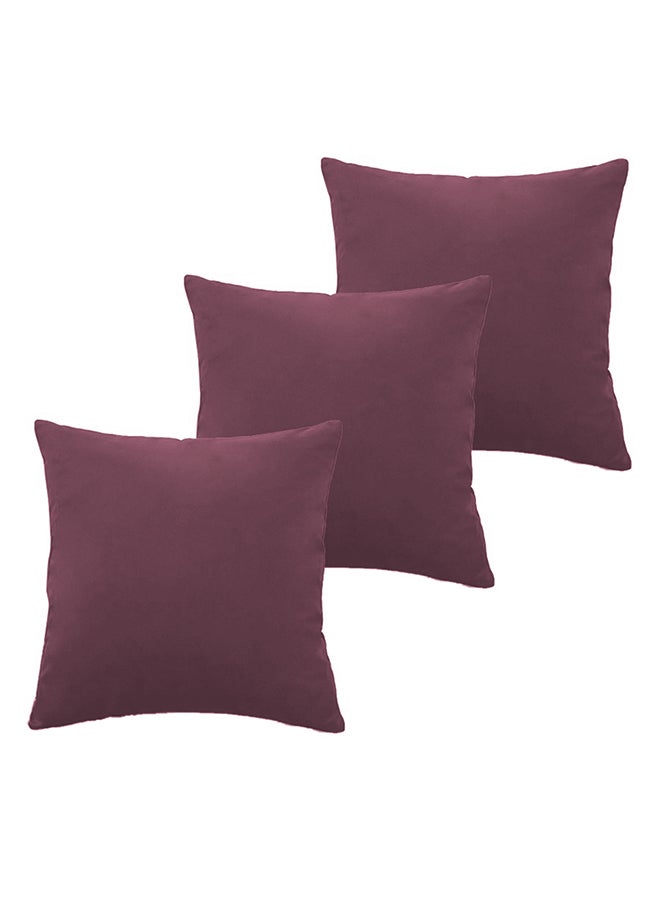 3 Piece Square Velvet Soft Cushion Set Dark Pink
