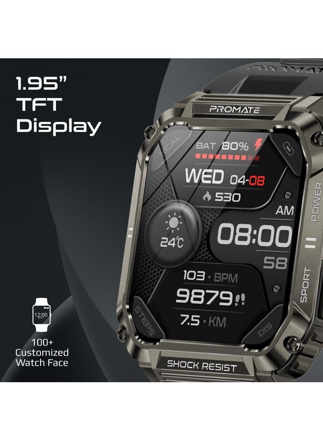 PROMATE - 400 mAh Smart Watch, Rugged Bluetooth 5.1 Fitness Tracker With 1.95” Tft Display, 12 Day Battery Life, 100 Watch Faces, 100 Sports Modes And Ip67 Water Resistance For Iphone 14,15, Galaxy S22, Xwatch-S19 Black - Image 1