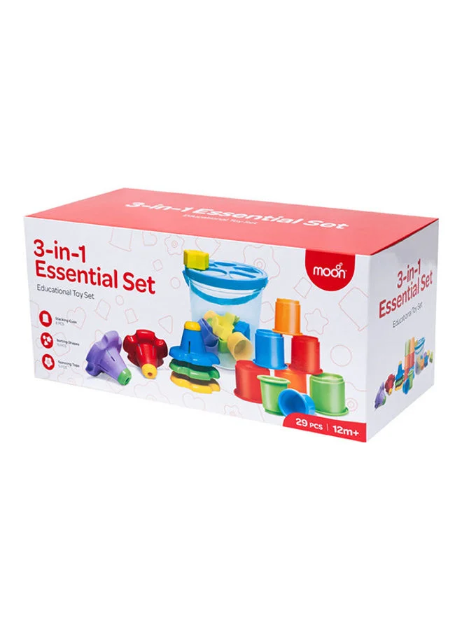 مون 3 In 1 Essential Set Of 29 Pcs, Fine Motor Skills Development Toy With Colorful Shapesfor 12M And Above Toddlers