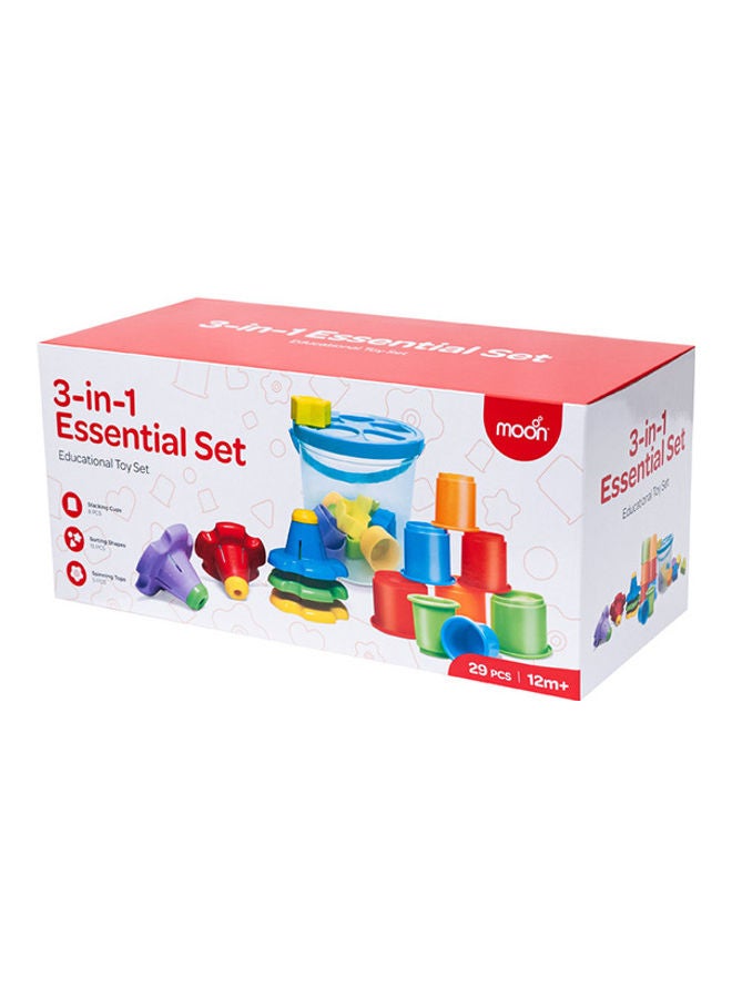 Moon - 3 In 1 Essential Set Of 29 Pcs, Fine Motor Skills Development Toy With Colorful Shapesfor 12M And Above Toddlers - Image 1