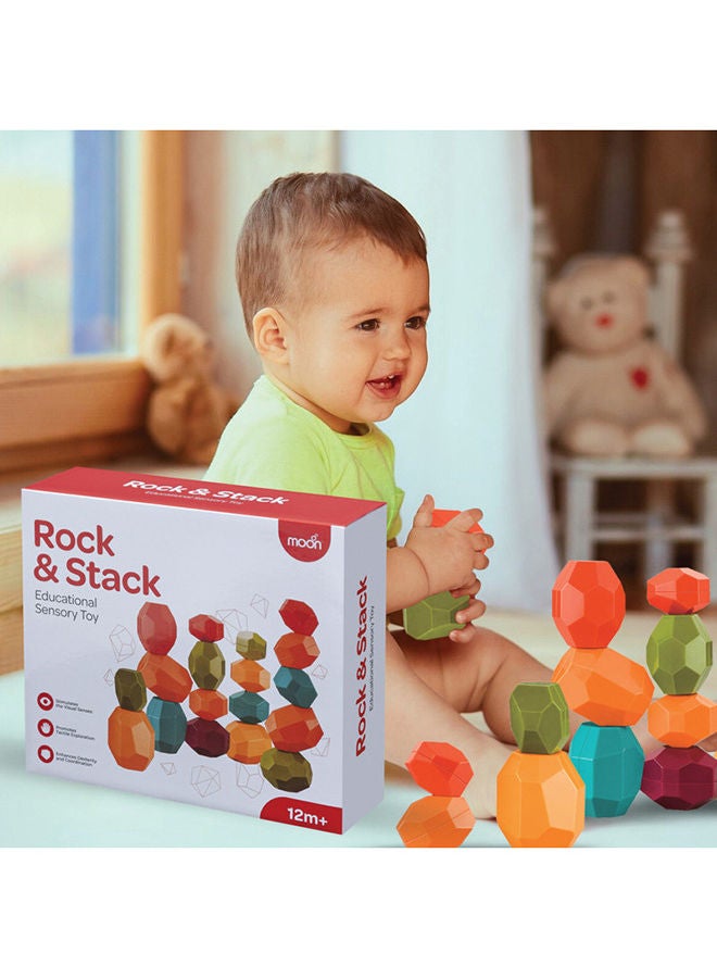 Moon - Rock And Stack Balancing Educational Sensory Vibrant Toy Blocks For 12M Plus Color, Shape Recognition Stocking Stuffers For Kids - 12Pcs - Image 1