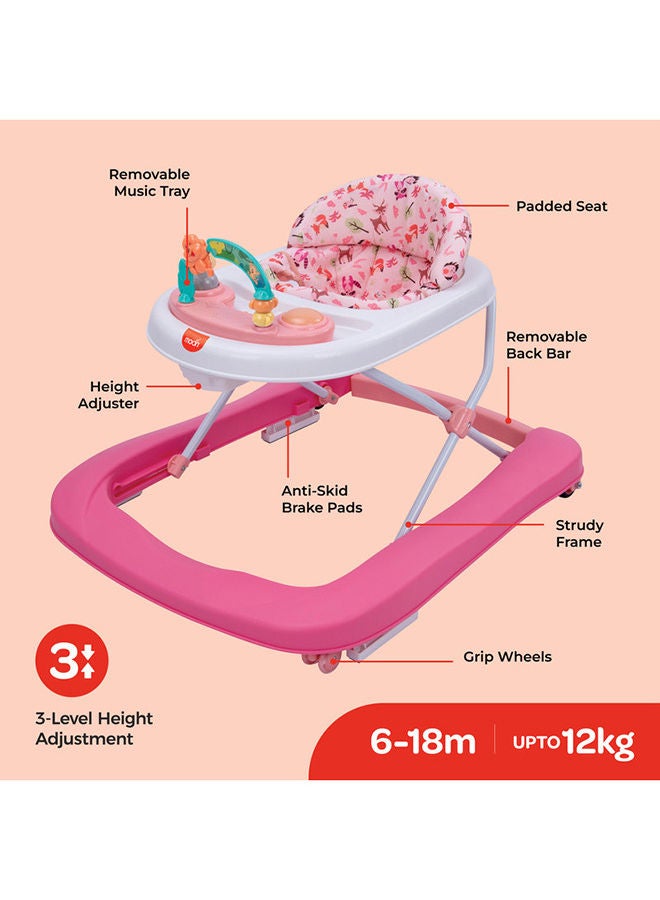 Moon Stride Baby Walker With Music-Food Tray For 6 Months To 18 Months - Rose Pink  - Image 2